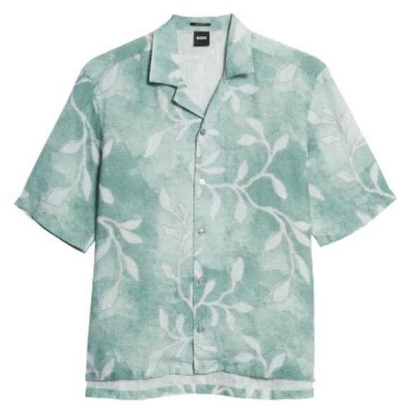 BOSS Lars Palm Frond Linen Short Sleeve Button-Up Shirt Summer,Size Medium,NEW - Picture 4 of 16